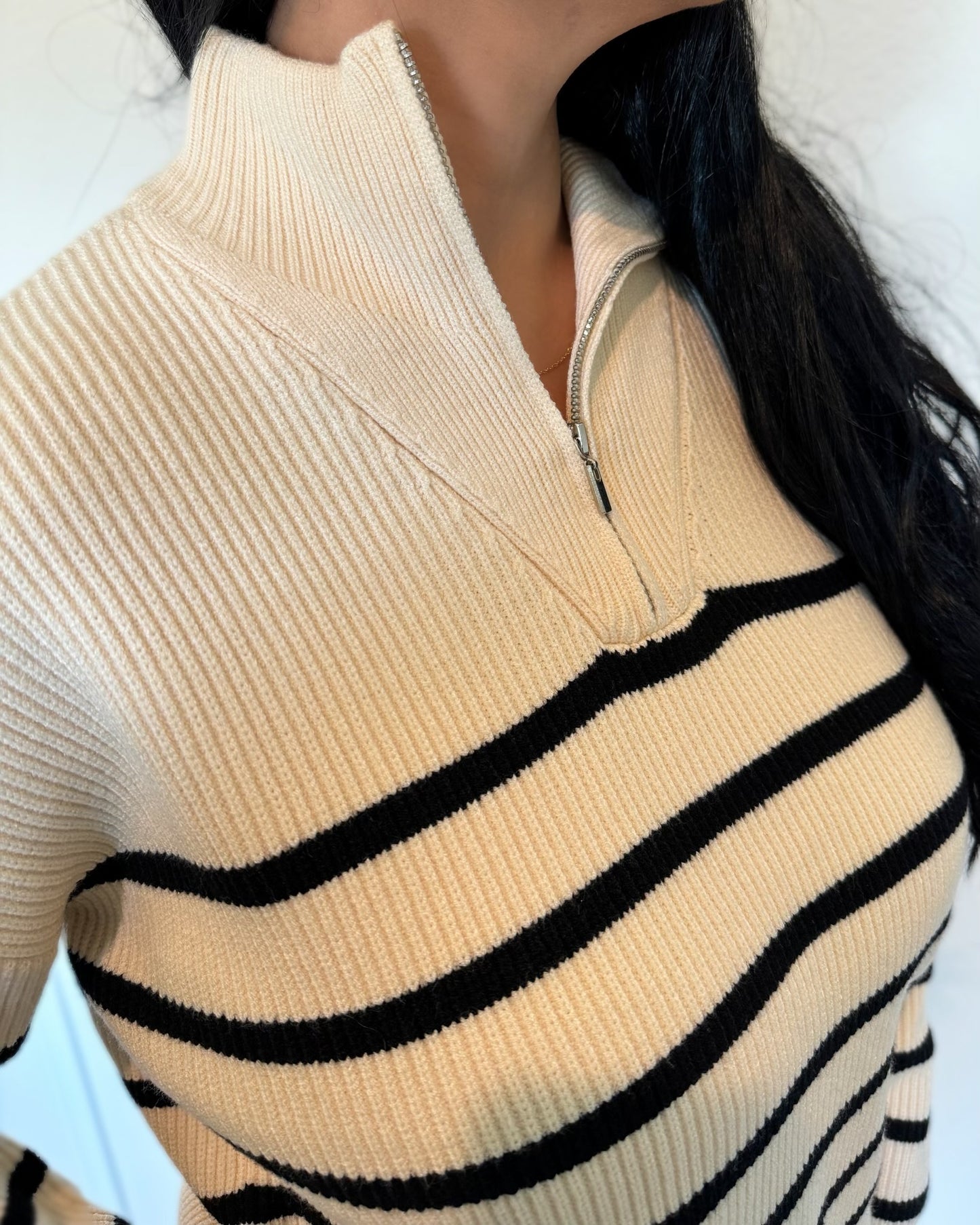 Melanie Striped Zipper Sweater