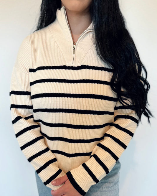 Melanie Striped Zipper Sweater