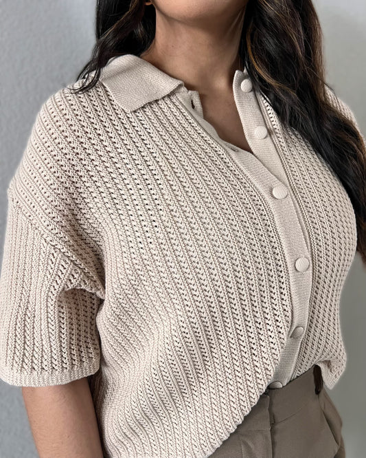 Dallas Knit Button-Up Crop Top